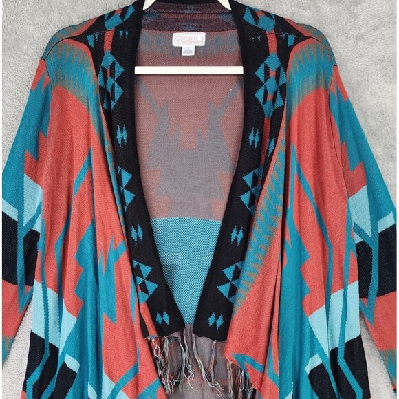 Pink Cattlelac Sweater Womens Small Southwestern Open Front Fringed Cardigan - Picture 6 of 10